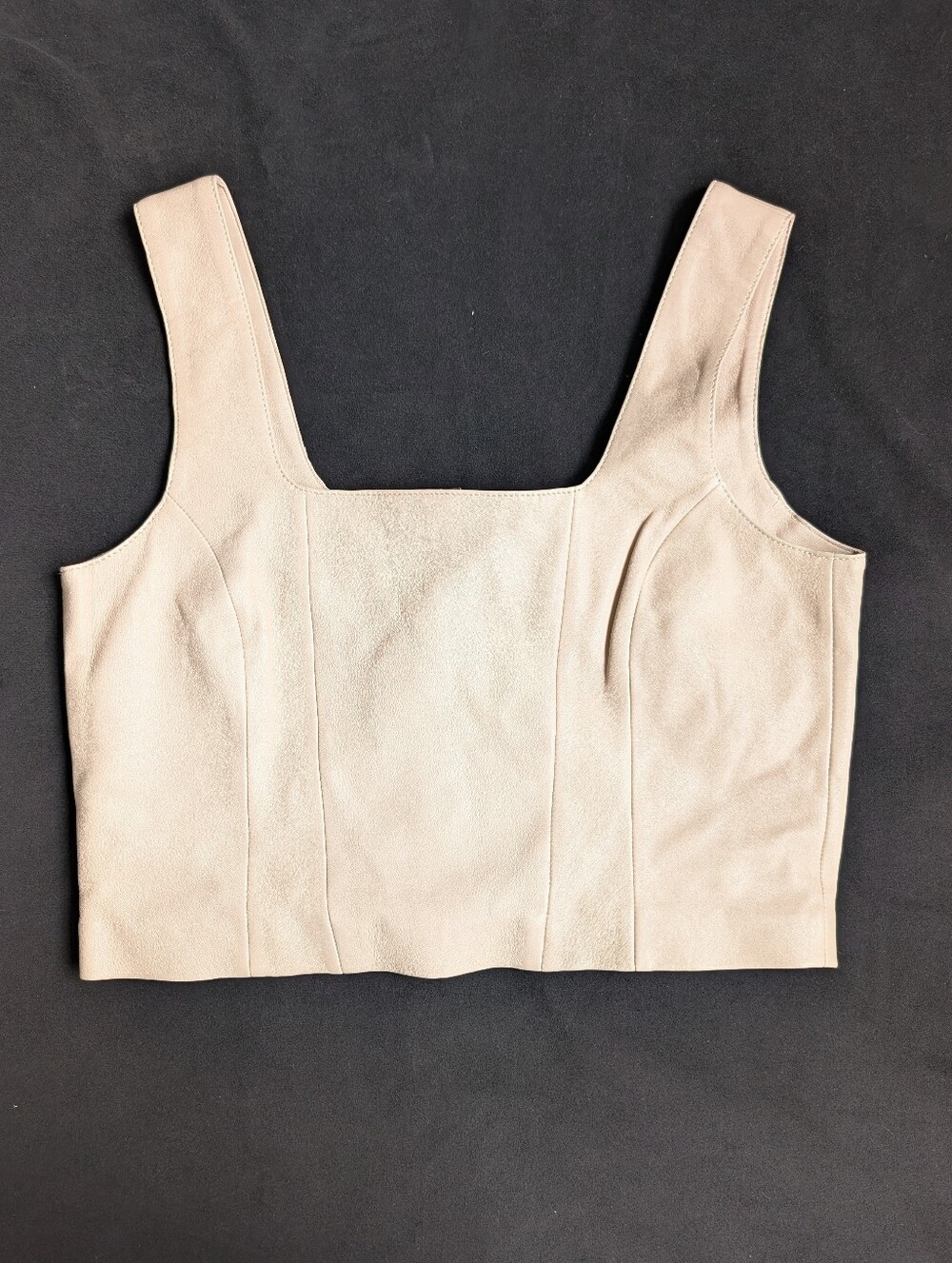 Nasty Gal Leather Cream Square-Neck Crop Top Corset
